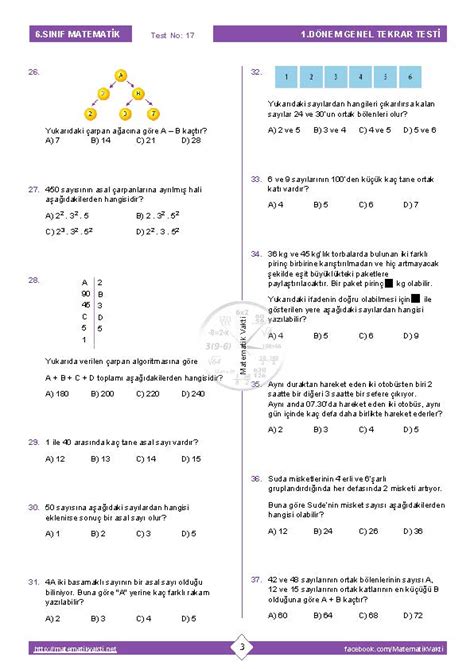 matematik vakti 6 sınıf 1 dönem genel tekrar testi